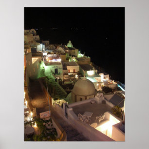 Night Scene Santorini Poster
