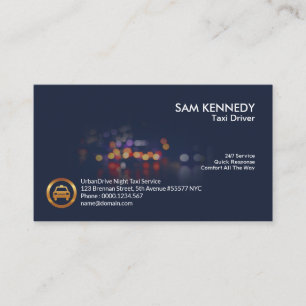 Night Scene Traffic Lights Bokeh Taxi Cab Service Business Card