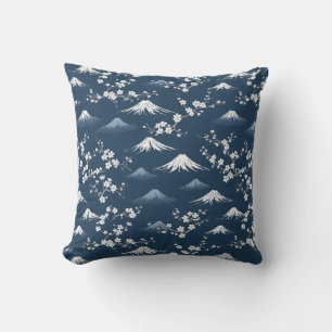 Night Scene With Mount Fuji And Cherry Blossom Cushion
