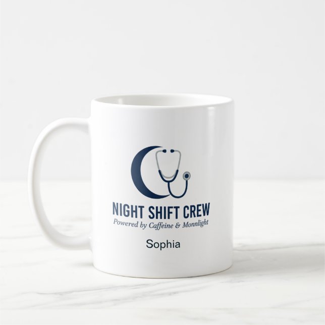 Night Shift Crew Nurse Stethoscope Moon Custom Coffee Mug (Left)
