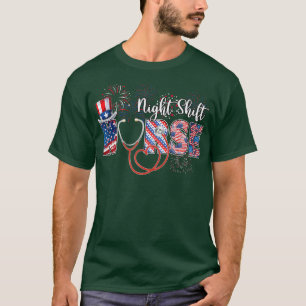 Night Shift Nurse 4th of July Love Heart Stethosco T-Shirt