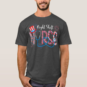 Night Shift Nurse 4th of July Love Heart Stethosco T-Shirt