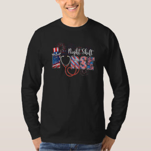 Night Shift Nurse 4th Of July Love Heart Stethosco T-Shirt