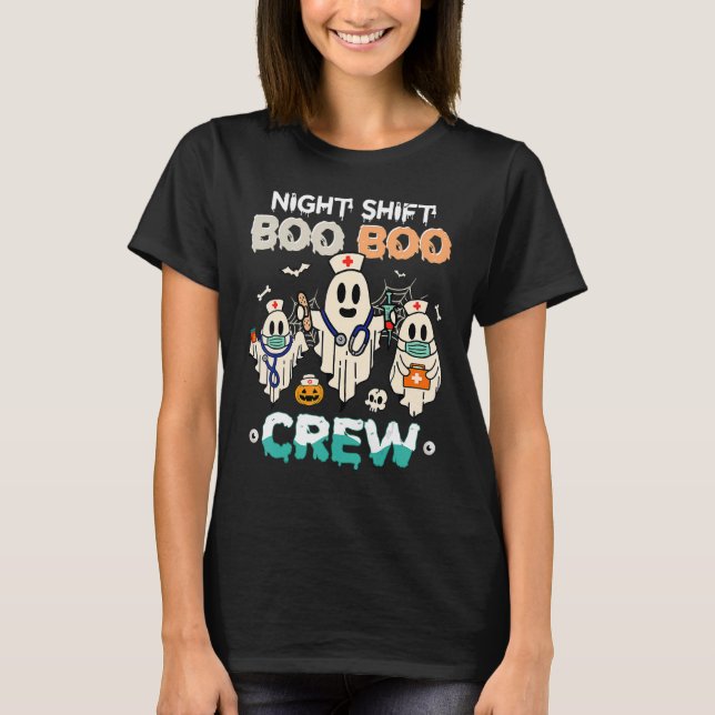 Night Shift Nurse Cute Health Worker Halloween Gho T-Shirt (Front)
