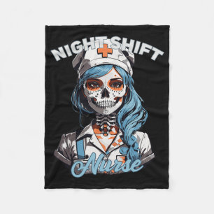 Night Shift Nurse Funny Skeleton Halloween Rn Nurs Fleece Blanket