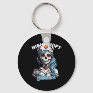 Night Shift Nurse Funny Skeleton Halloween Rn Nurs Key Ring