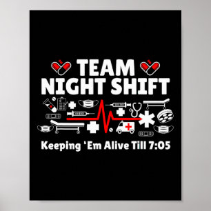 Night Shift Nurse Life Rn Lpn Cna Healthcare Heart Poster