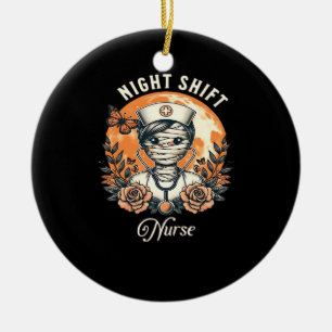 Night Shift Nurse Mummy Halloween Healthcare Flora Ceramic Ornament