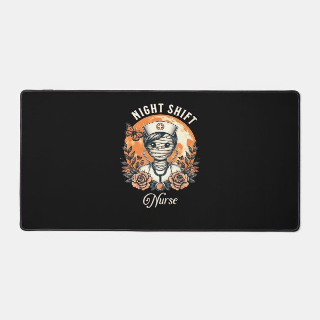 Night Shift Nurse Mummy Halloween Healthcare Flora Desk Mat (Front)