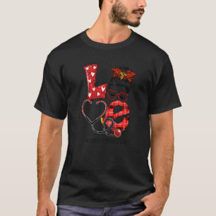 Night Shift Nurse Plaid Leopard Love Heart Messy B T-Shirt