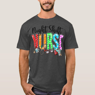 Night Shift Nurse Plaid Red Love Heart Stethoscope T-Shirt