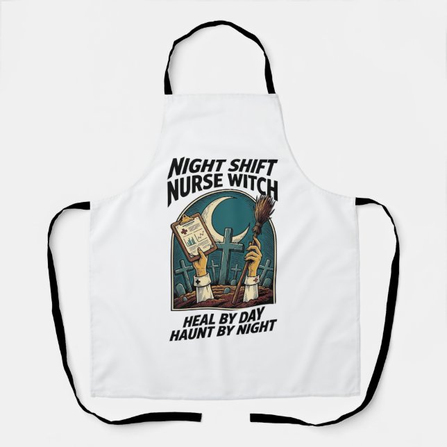 Night Shift Nurse Witch Retro Halloween Tee Apron (Front)