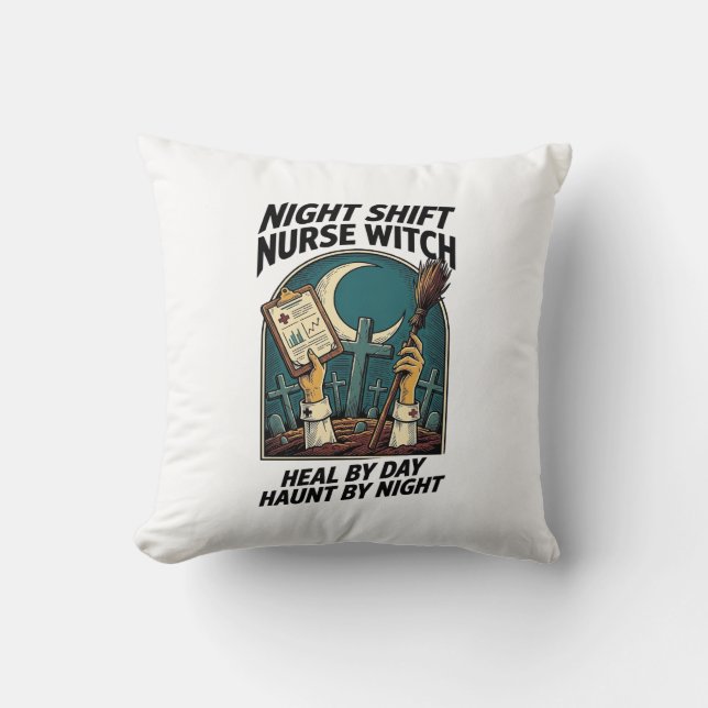 Night Shift Nurse Witch Retro Halloween Tee Cushion (Front)