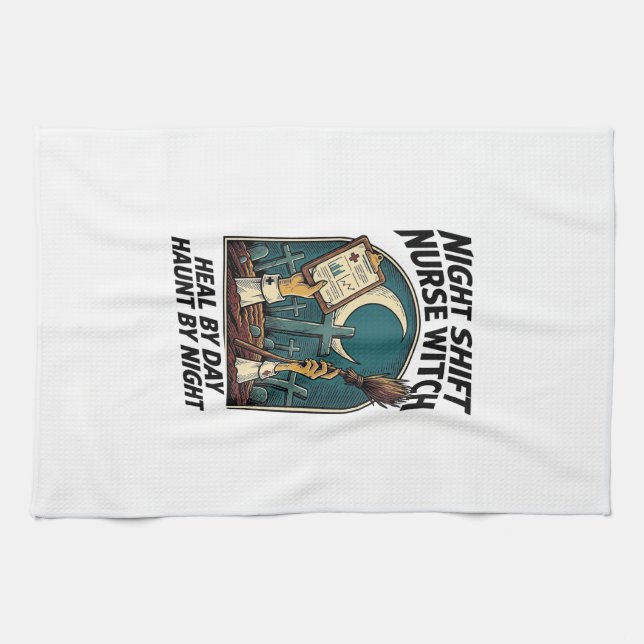 Night Shift Nurse Witch Retro Halloween Tee Tea Towel (Horizontal)