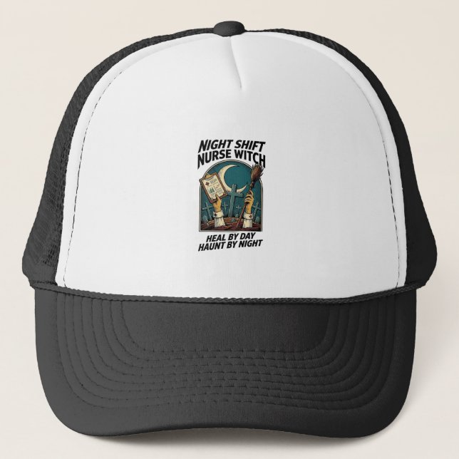 Night Shift Nurse Witch Retro Halloween Tee Trucker Hat (Front)