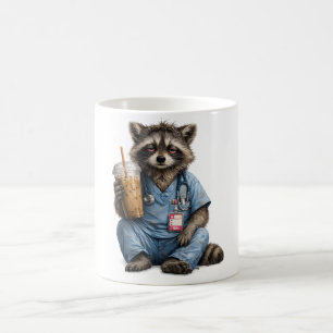 Night Shift Racoon Nurse , Funny RN Iced Coffee , Mug