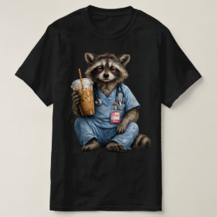 Night Shift Racoon Nurse , Funny RN Iced Coffee , T-Shirt
