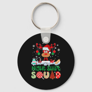Night Shift Squad Nurse Reindeer Buffalo Red Plaid Key Ring