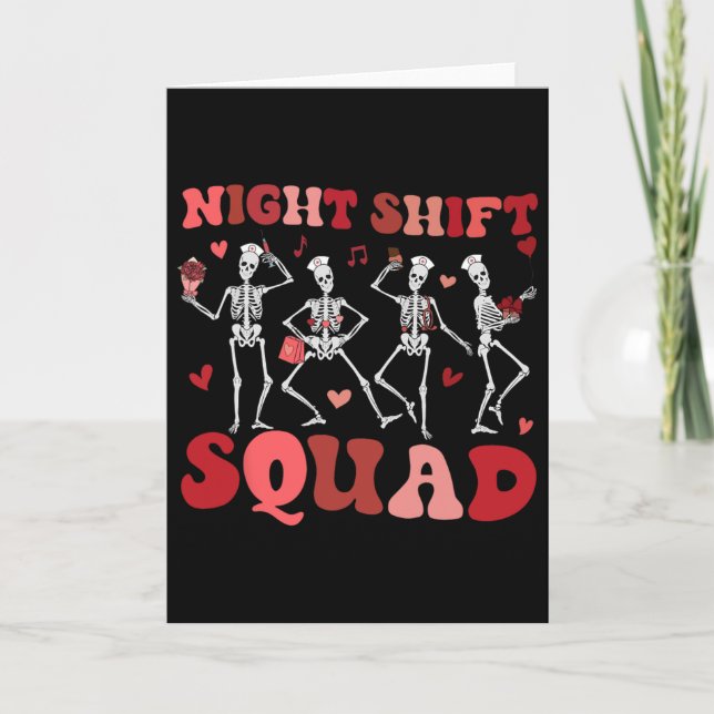 Night Shift Squad Nurses Funny Skeleton Dancing Va Card (Front)
