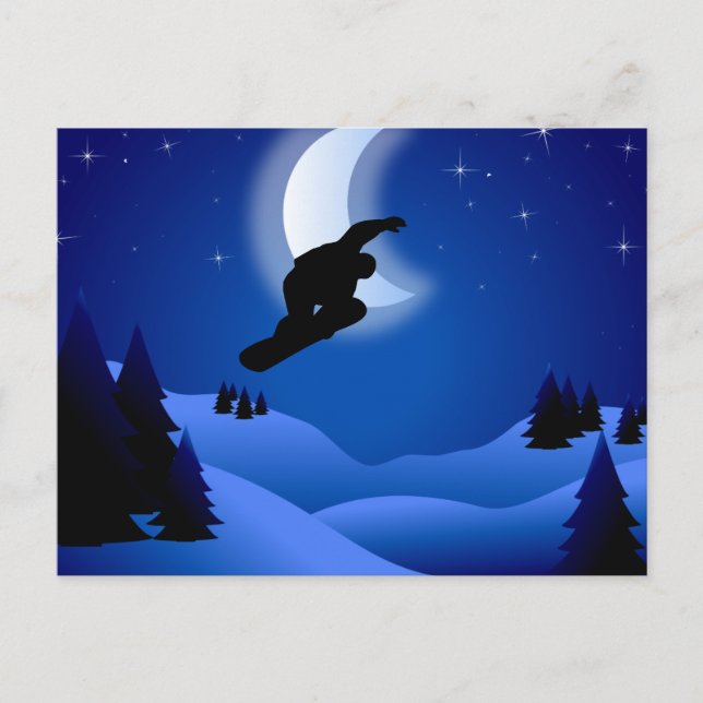 Night Silhouette Snowboarding Mountain Postcard (Front)