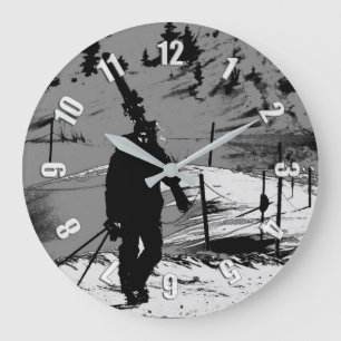 Night Skier  -  Downhill Skier Large Clock