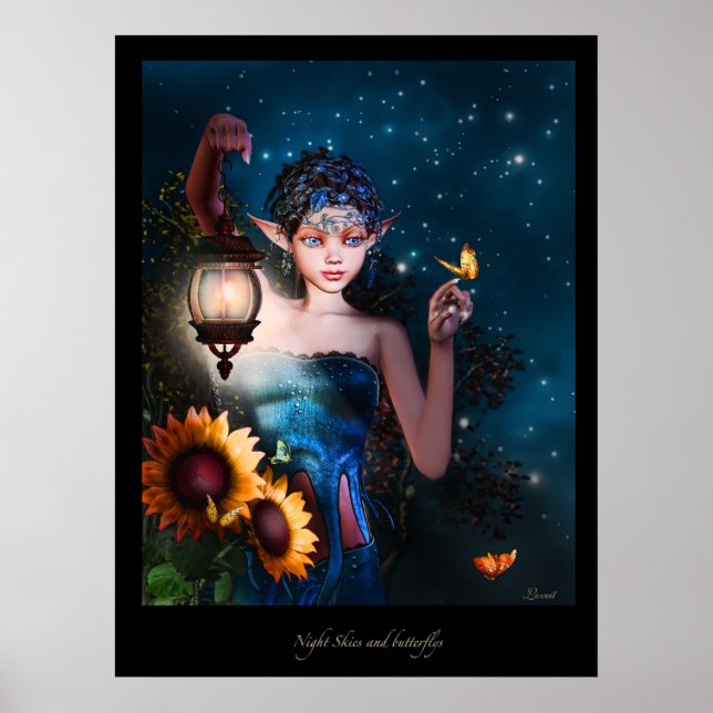 Night skies and Butterflys Poster (Front)