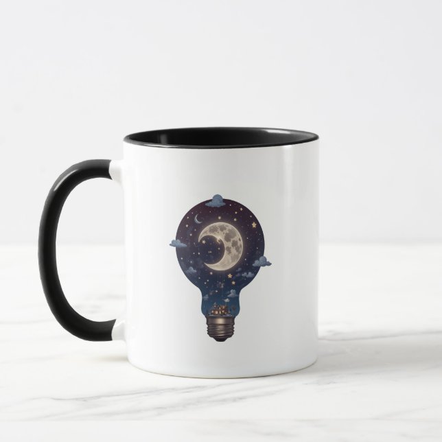 Night Sky and Cottage Inside a Lightbulb Mug (Left)