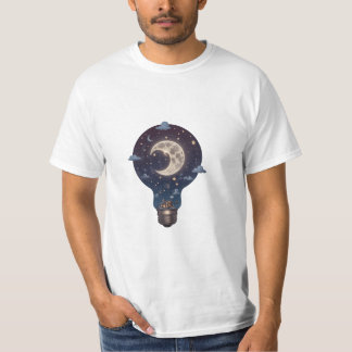 Night Sky and Cottage Inside a Lightbulb T-Shirt