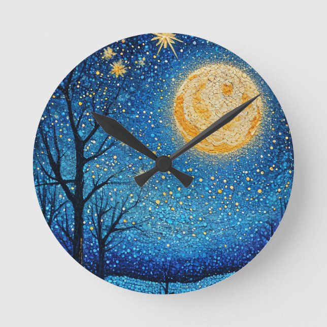 Night sky and full moon round clock (Front)