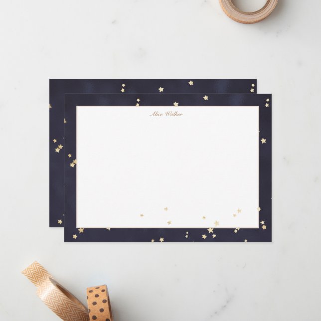 Night Sky And Gold Stars Monogram Card (Front/Back In Situ)