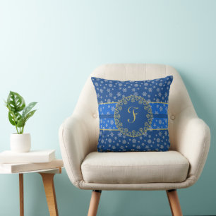 Night Sky and Snowflakes Monogram Cushion