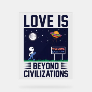 Night sky and space with alien and spacecraft  acrylic sign