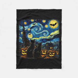 Night Sky Art Black Cat Lover Spooky Halloween Men Fleece Blanket