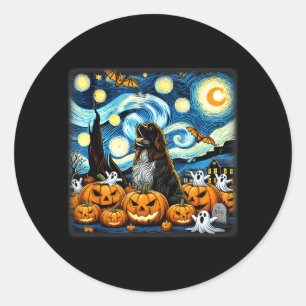 Night Sky Art Newfoundland Dog Halloween Classic Round Sticker