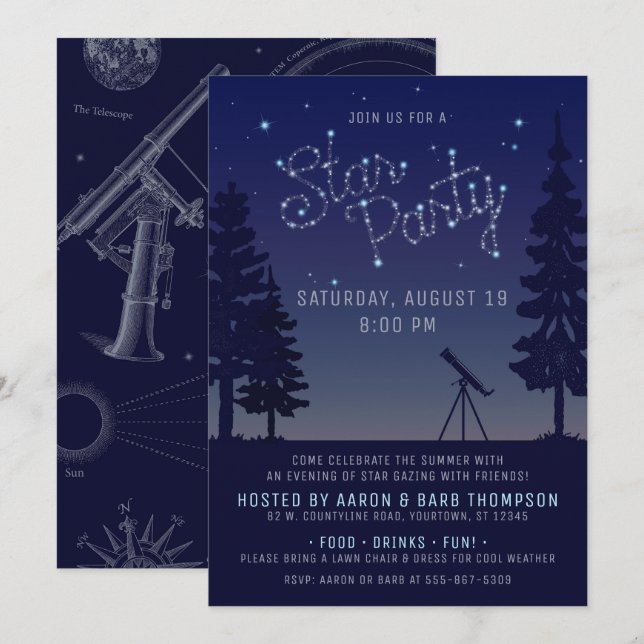 Night Sky | Astronomy Star Gazing Party Invitation (Front/Back)