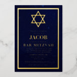 Night Sky Bar Mitvah Foil Invitation<br><div class="desc">Gold foil on a dark night sky background makes for a modern sophisticated Bar Mitzvah invitation. Gold foil border and star of david design. Personalise with your Bar Mitzvah party information.
Also available with silver foil or rose gold.</div>