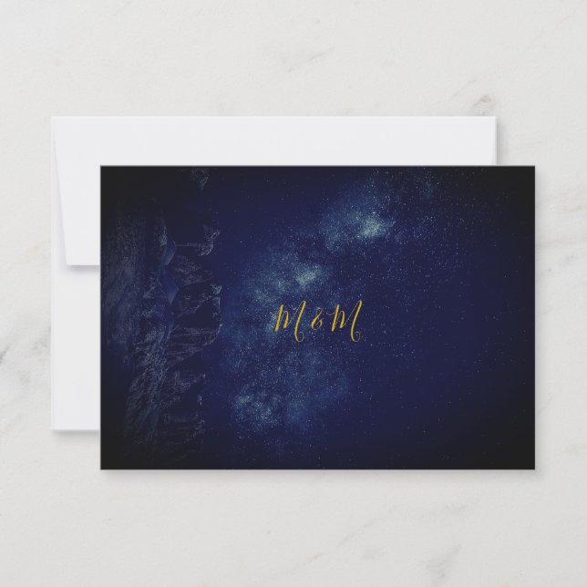 Night Sky Blue Gold Monogram RSVP Card (Front)