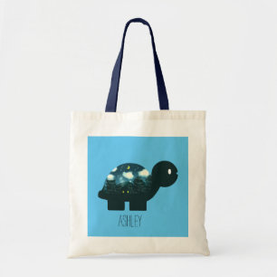 Night Sky Cabin In Forest Turtle Tote Bag