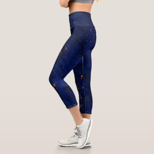 Night Sky Capris Navy Blue Black Gold Print