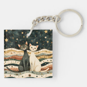 Night Sky Cats Key Ring
