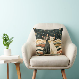 Night Sky Cats Throw Pillow