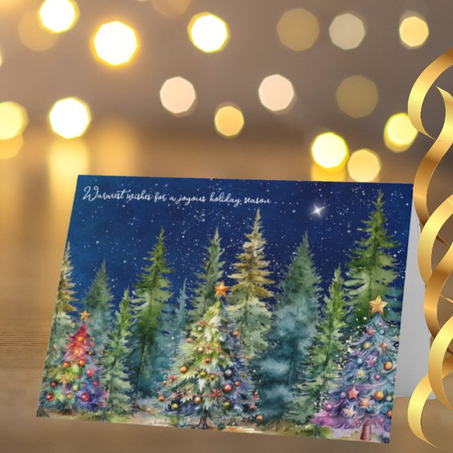 Night Sky Christmas Tree Forest Holiday Card (Creator Uploaded)