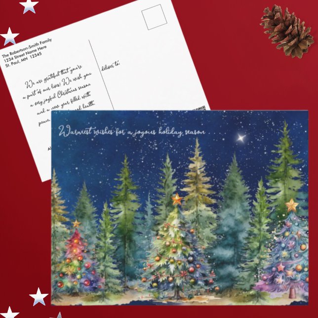 Night Sky Christmas Tree Forest Holiday Post Card (Creator Uploaded)