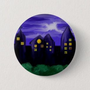 Night sky city skyscrapper canvas art 6 cm round badge