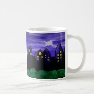 Night sky city skyscrapper canvas art coffee mug