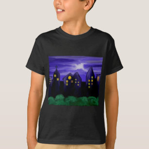 Night sky city skyscrapper canvas art T-Shirt