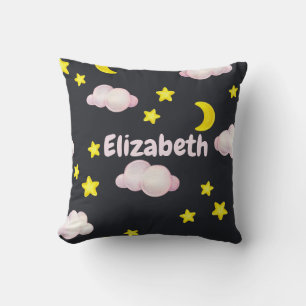 Night sky clouds and stars monogram Throw Pillow