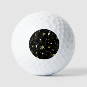 Night sky: cosmic seamless pattern. golf balls
