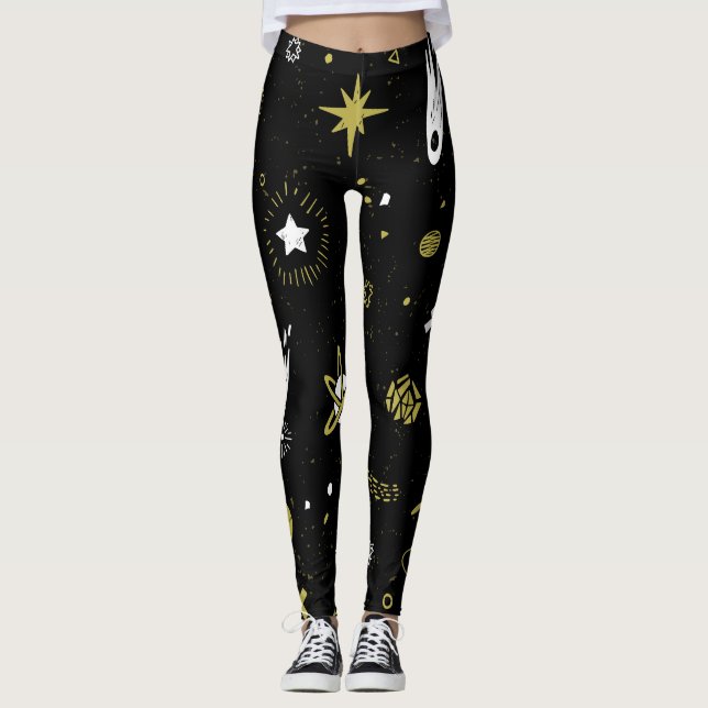 Night sky: cosmic seamless pattern. leggings (Front)