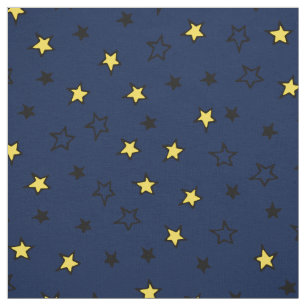 Night Sky Cute Yellow Stars on Navy Blue Pattern Fabric